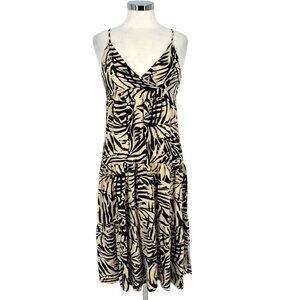Patrons Of Peace Tropical Leaf Print V-Neck Sundress Ivory Black Size XS